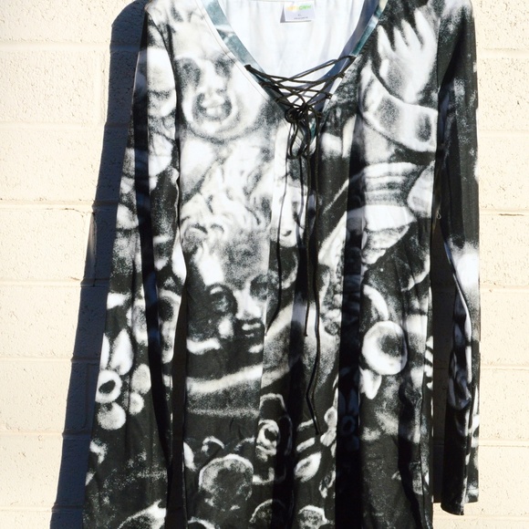 Cherub Floral Tunic Blouse Angels Putti Cupid Top - Picture 4 of 8